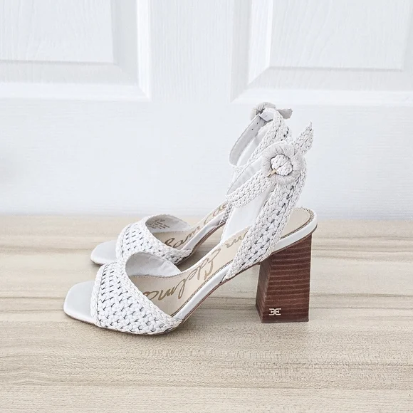 Sam Edelman Danee White Leather Block Heel Ankle Stap Sandals Size 7 - Picture 6 of 10